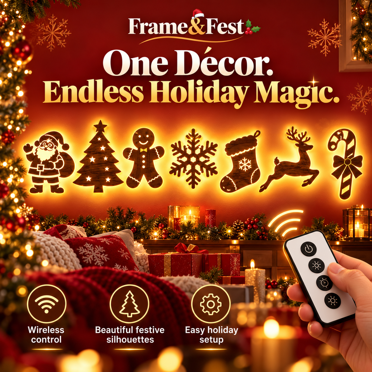 Close-up of the Frame and Fest Christmas decorations